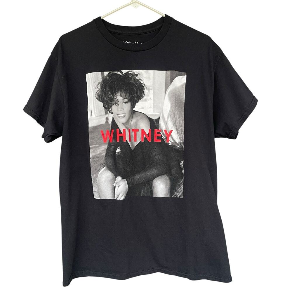 Whitney Houston Womens Graphic Shirt Large Cotton Black Music‎ R&B Diva Legend